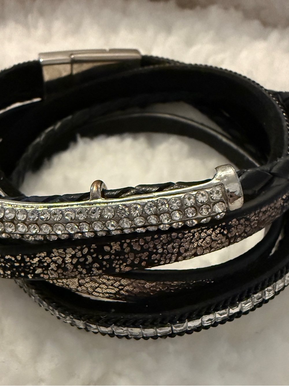 Buckle Black Multi-Row Crystal Wrap Watch Bracelet